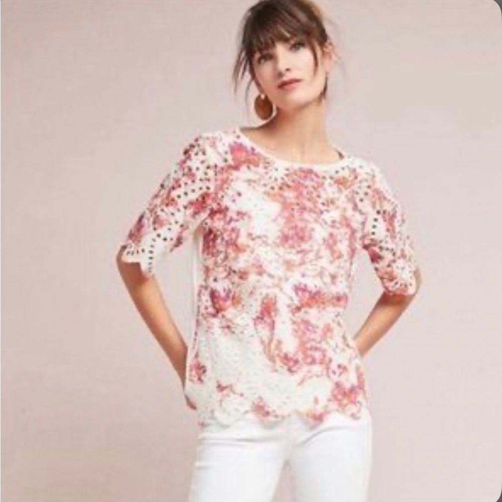 Anthropologie Porridge Arber Eyelet Lace Short Sleeve Top